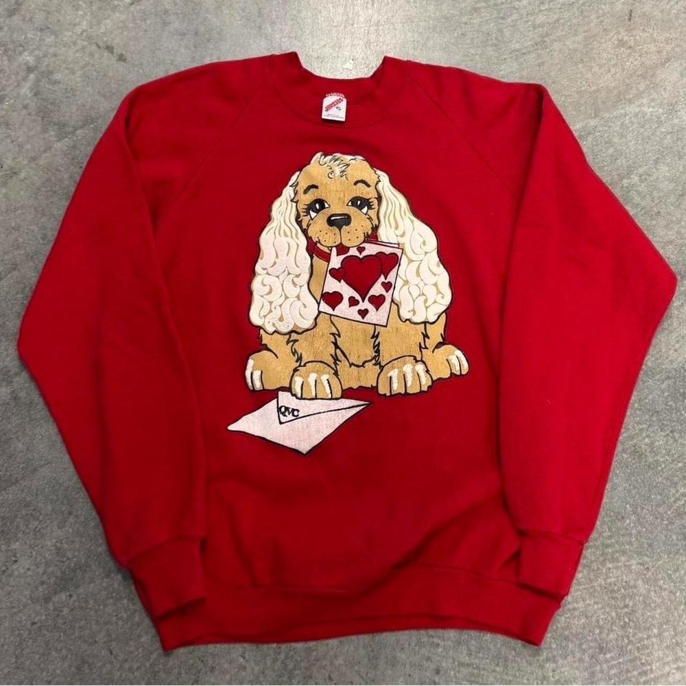 Vintage Puppy Hearts Crewneck Sweatshirt 90's Jerzees Pullover Valentines XL